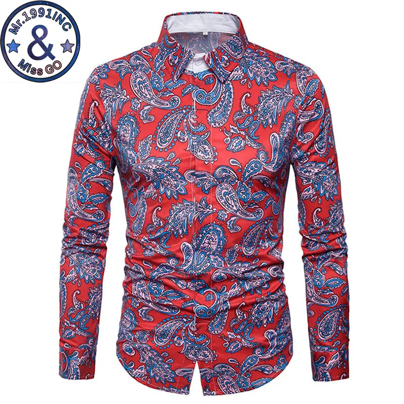 Fashion Mens Casual Long Sleeve Paisley Dress Shirts 2018 Spring New