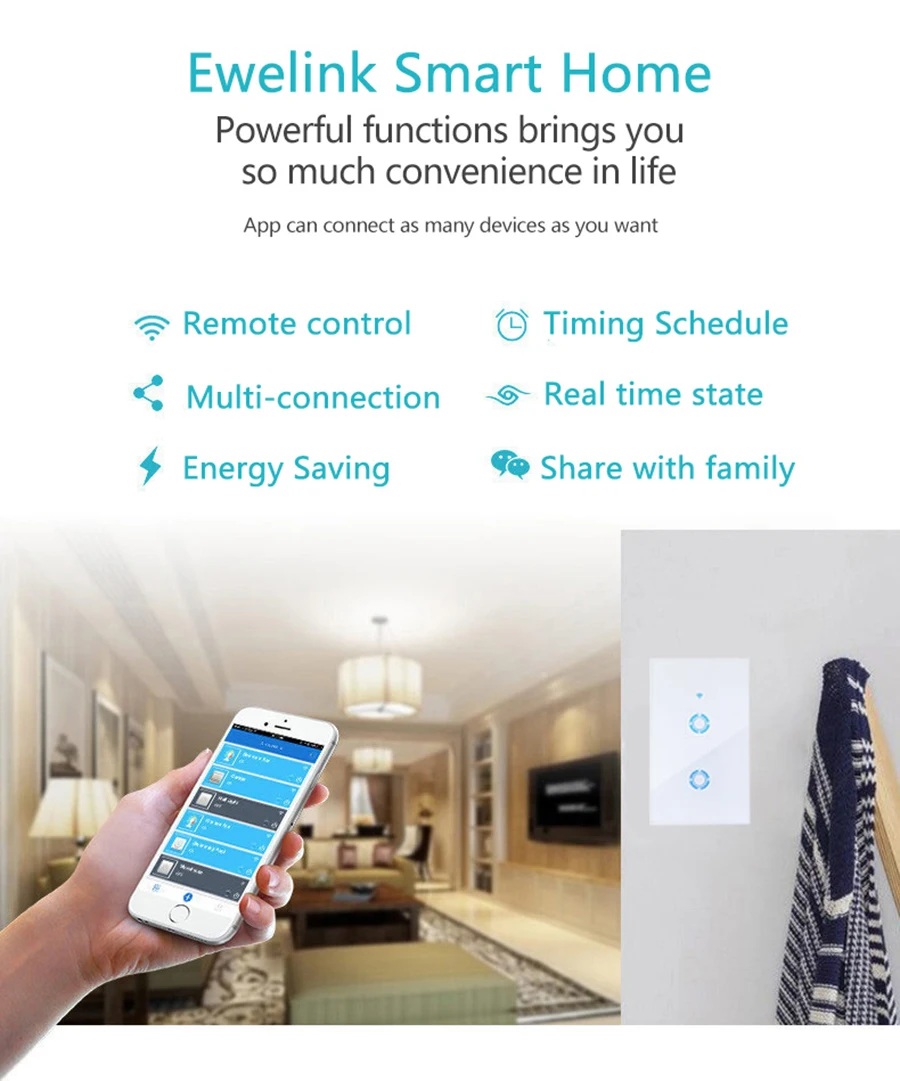 EJLink Беспроводной переключатель Wi-Fi для умного дома автоматизации нам Стандартный 10A Wi-Fi выключатель света 90-250 В/220 В через IOS приложение для