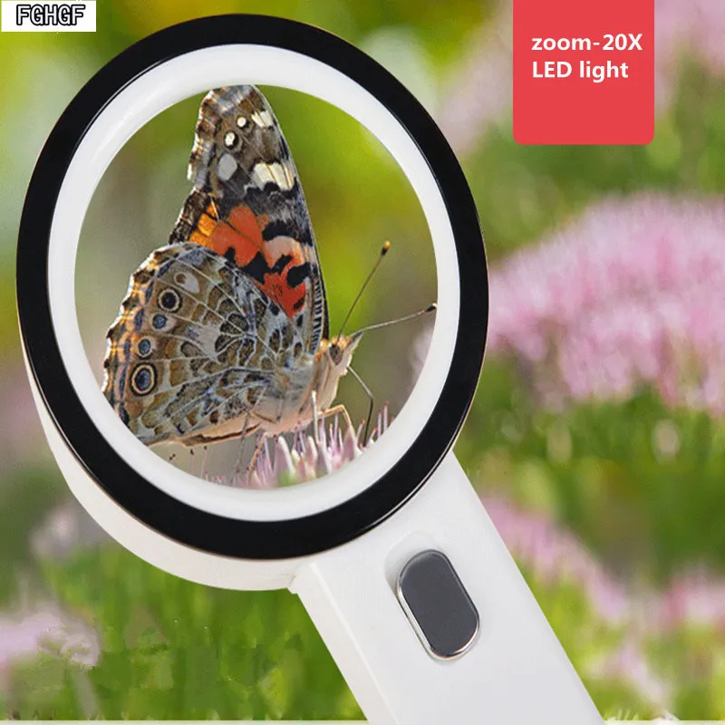 

Handheld 20X Magnifier with Lamp Outdoor exploration exploration ore Portable magnifier lamp Elderly life tools Science tools