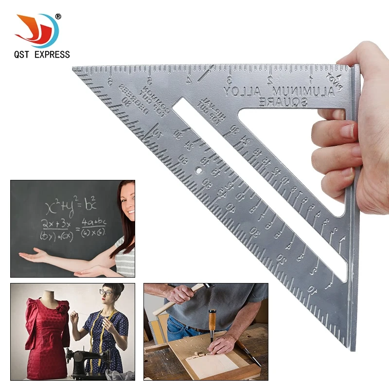 

QSTEXPRESS 7" Triangle Square Ruler Aluminum Alloy Speed Square Protractor Miter For Carpenter Measurement Tool