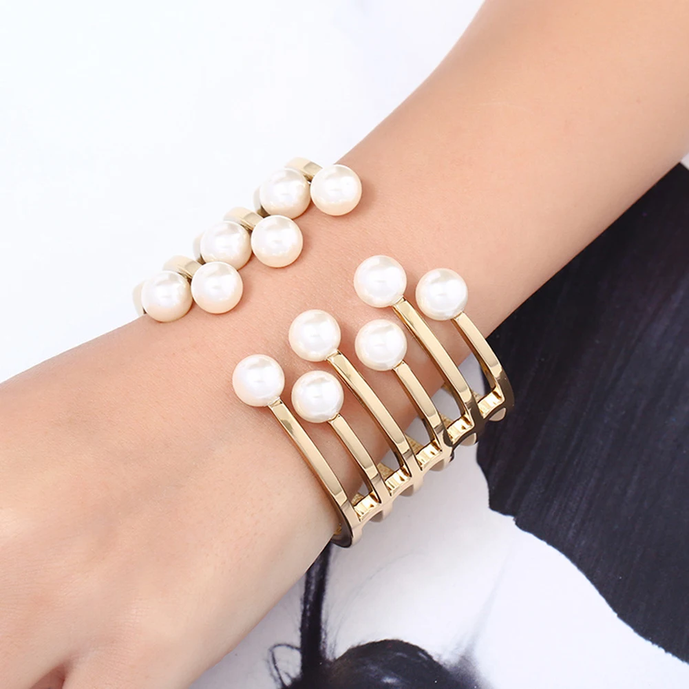 Fashion Elegant Alloy Faux Pearl Open Bangle Women Lady Jewelry Gift | Украшения и аксессуары