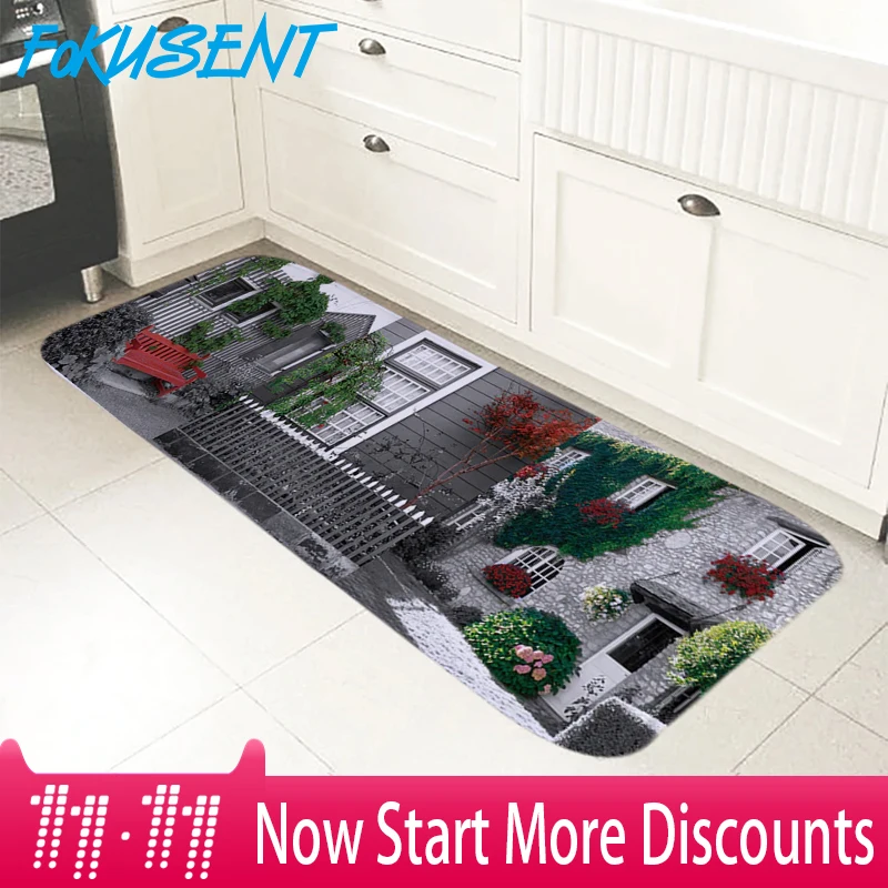 FOKUSENT Large Size Floor Mat Printing Pink Rose Door Mat Rugs Carpets