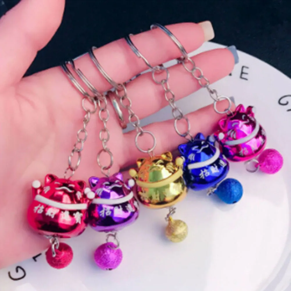 

Lovely Cartoon Lucky Cat Bells Keychain For Children's Gift Purse Charms Pendant Women Handbag Charms Pendant Key Ring