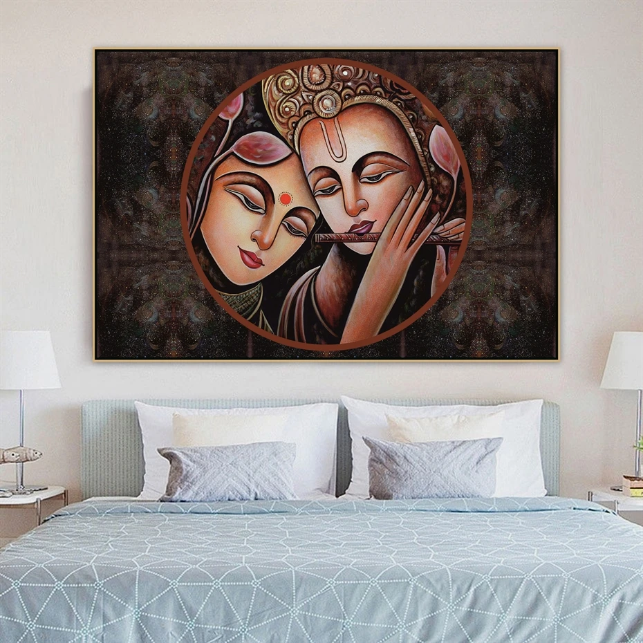 

Radha Krishna Jodi Hinduism God Handmade Moral Canvas Painting Poster Print POP Wall Art Pictures for Living Room Wall Decor