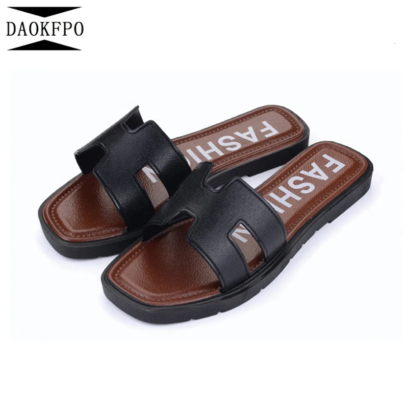 

DAOKFPO Brand Design 2018 Flats Sandals Woman Slippers PU Leather Ladies Flip Flops Casual Beach Shoes Non-slip slippers NVT-31