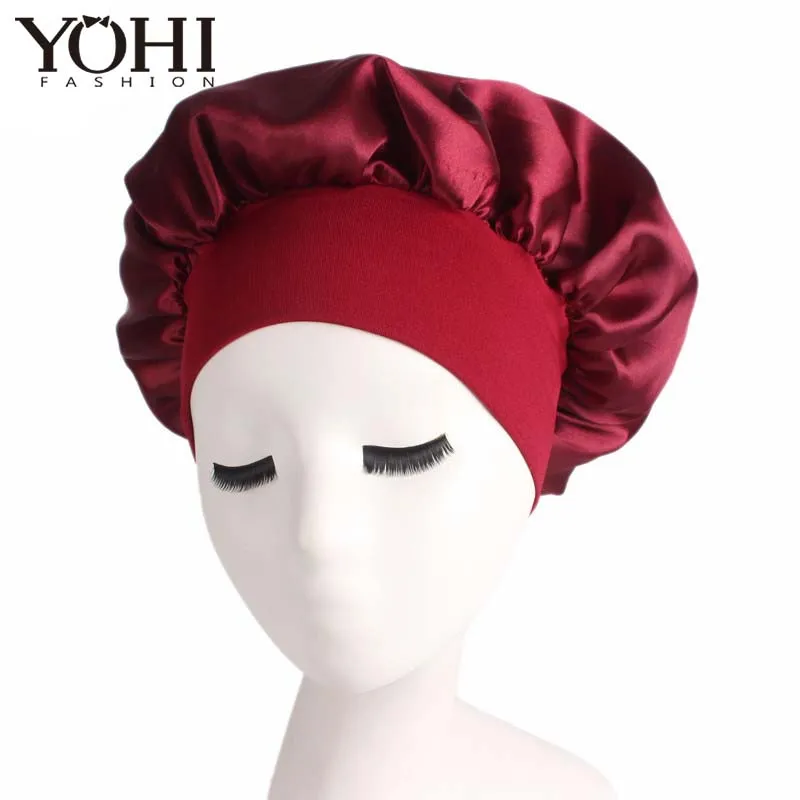 Новая модная Роскошная широкая Женская кепка chemo beauty салонный берет для ночного сна сатиновая скатерть дамская шляпа без полей - Цвет: Бургундия