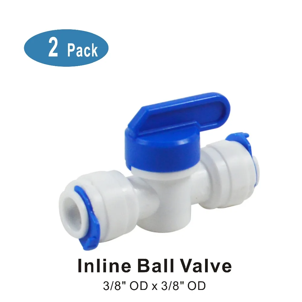 

Straight Inline Ball Valve Fitting 3/8" OD x 3/8" OD Quick Connect Parts for Water Filters & Reverse Osmosis RO Systems - 2 PACK