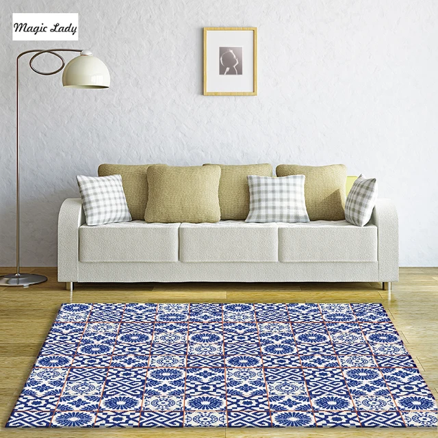 schlafzimmer blaugrau, teppich zubehör ornamente kreise portugiesisch fliesen abstrakte, Design ideen
