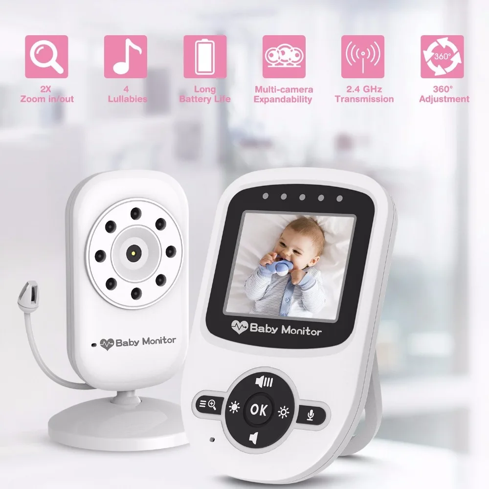 

babykam bebek telsizi video nanny wireless babyphone 2.4''LCD IR Night Vision Video Intercoms Lullabies Temperature Monitor Zoom