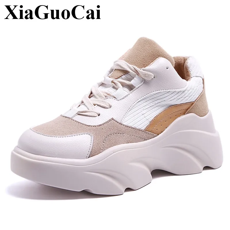 

New Flat Shoes Women Chunky Sneakers Platform Stylish Student Height Increasing Tennis Footwear Anti-skid Lace-up Casual Shoes