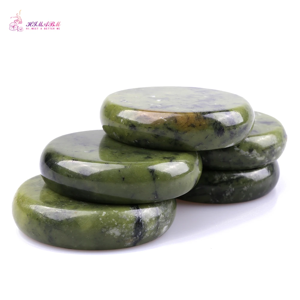 HIMABM 5 Pieces Natural Green Xiuyan Jade Hot Spa Basalt Stone Massage Basalt Stone Lava Rocks 80*80*20mm wholesale HIMABM 5 Pieces Natural Green Xiuyan Jade Hot Spa Basalt Stone Massage Basalt Stone Lava Rocks 80*80*20mm wholesale