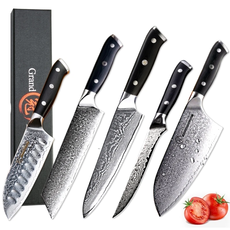 

5 PCS Chef Knife Set Japanese vg10 Steel Damascus Kitchen Knives Kiritsuke Boning Paring Cooking Tools G10 Handle Stainless Pro
