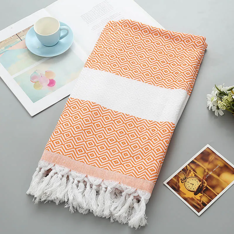 Турецкое Спортивное банное полотенце для сауны с кисточкой, мягкая махровая ткань, пляжное полотенце для взрослых, очень большой женский зимний шарф - Цвет: orange rhombus