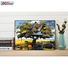 Дерево картины с домом, гармония симбиоз, DIY картина маслом по номерам, холст живопись для гостиной стены искусства домашний декор