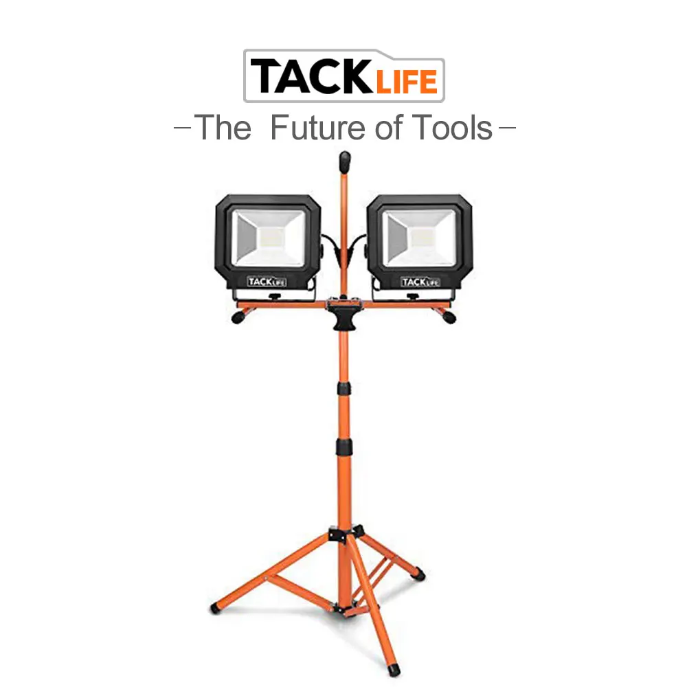 

Tacklife 10000 Lumen Tripod LED Work Light With Two-Head Total 100W Work Lights 16.5 Ft AC Rotating Waterproof Lamps LWL5B