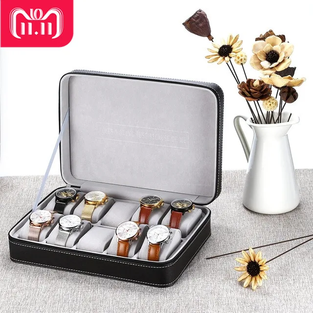 

2019 Hot Special For Travel Sport Protect 10 Grids PU Leather Wristwatch Box CaseZipper Travel Watch Jewelry Storage Bag Box
