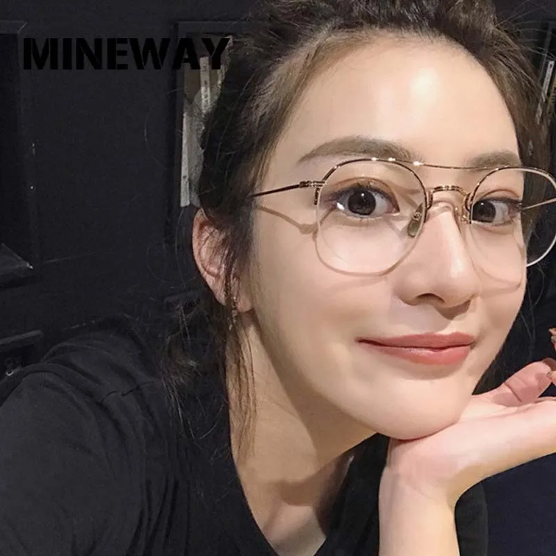 

MINEWAY New Aviator Sunglasses Women Transparent Lens Glasses Alloy Half Frame Reading Glasses Classic Teenager College Style