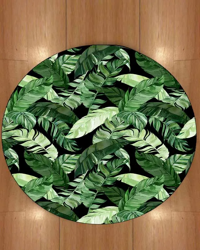 

Else Black Floor Green White Tropical Leaves Floral 3d Print Anti Slip Back Round Carpets Area Rug For Living Rooms Bathroom
