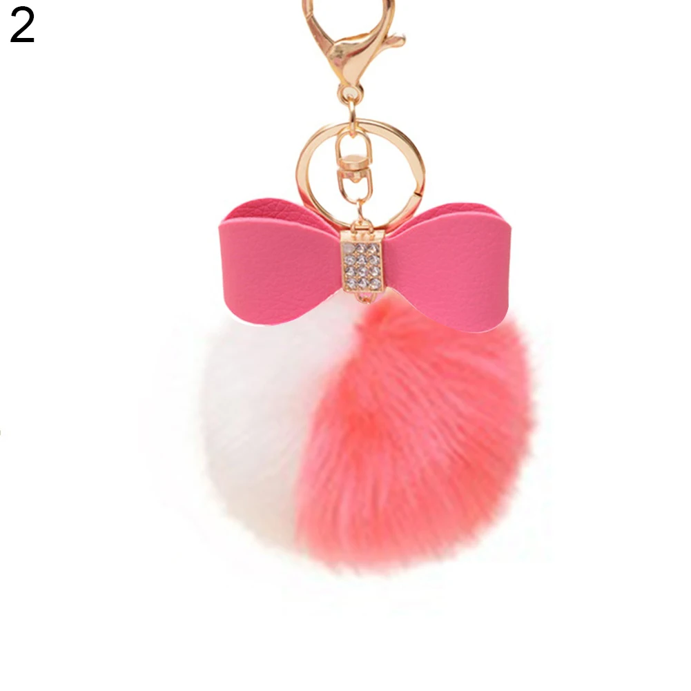 Брелок для ключей с помпоном из искусственного кроличьего меха бант