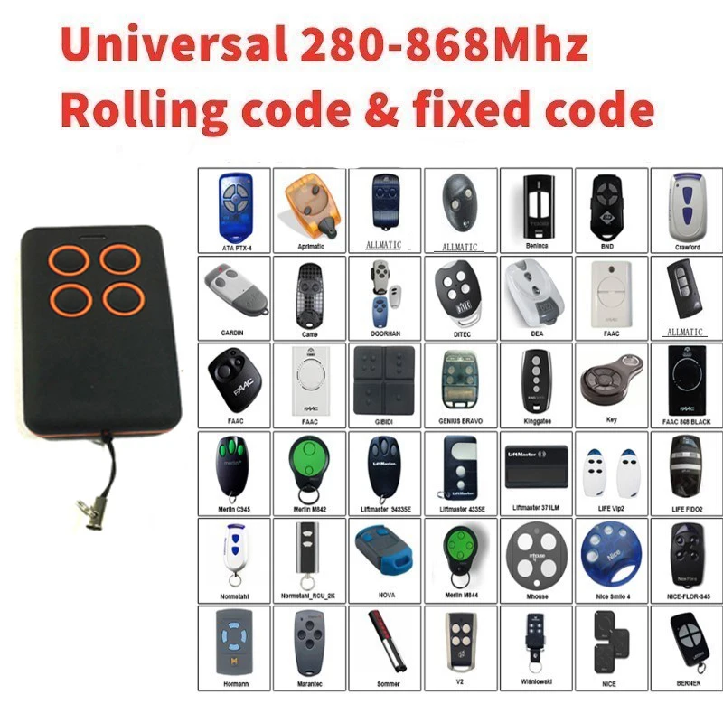 

Multi frequency copy 280-868mhz rolling code and fixed code garage door remote control duplicator,universal garage command