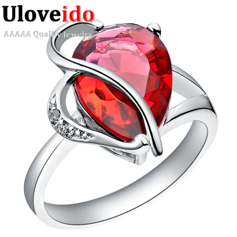 Uloveido элегантные свадебные Обручение красный Кольца Винтаж серебро Цвет груша
