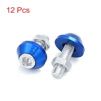 

X Autohaux 12 Pcs Blue Cone Shape Cap Car Motorcycle License Plate Screw Decor 6Mm Thread