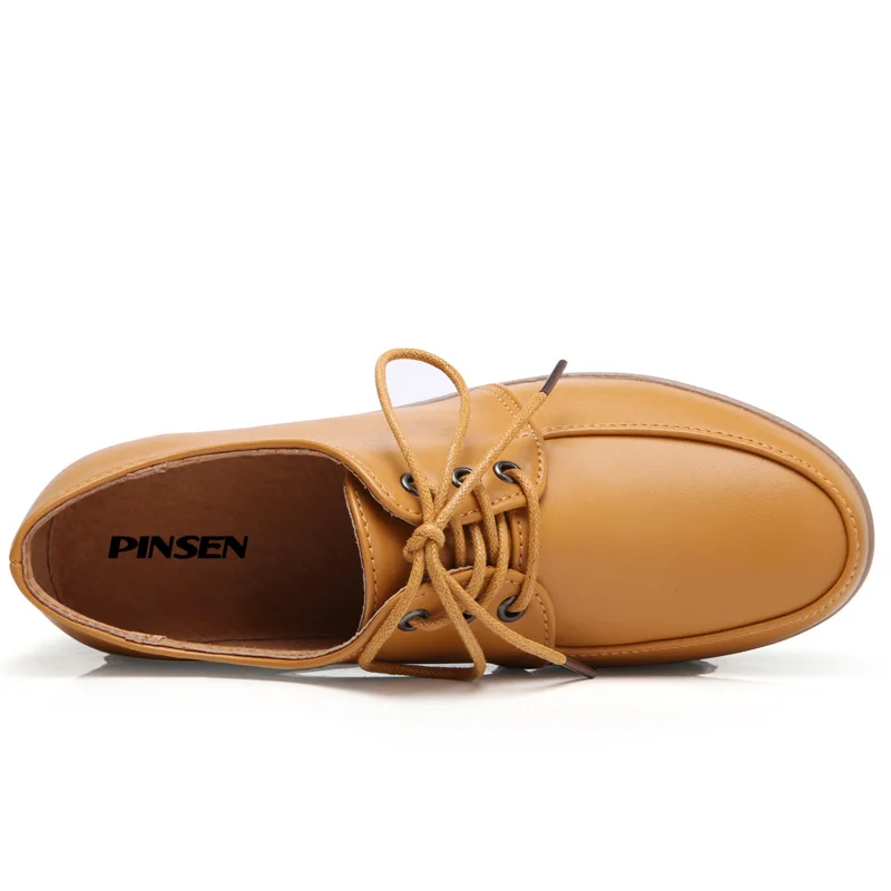 PINSEN женская обувь из натуральной кожи на плоской платформе шнуровке криперы
