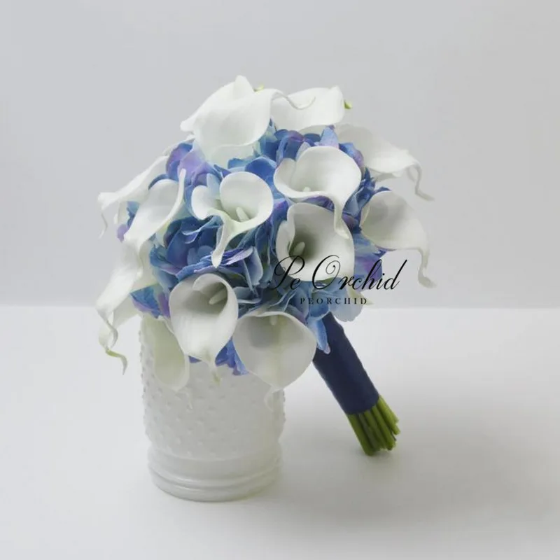 PEORCHID классический Гортензия Калла Лили букет невесты сине белые свадьба в стиле кантри цветы для невесты Новинка года