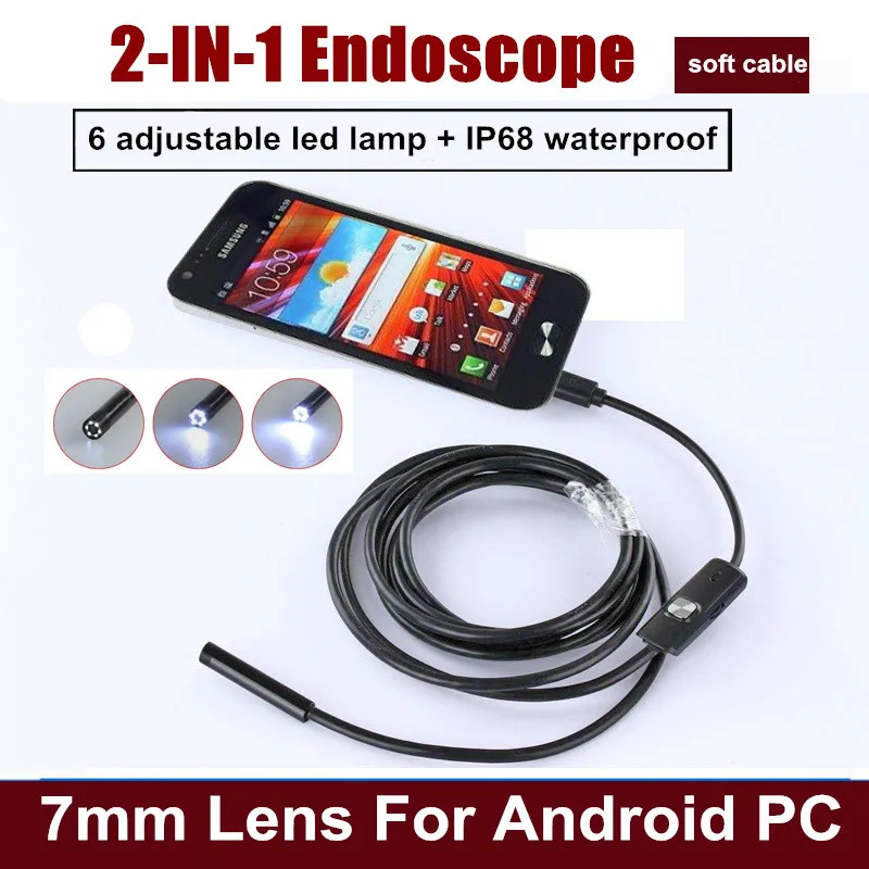 

1M 7mm USB Endoscope Camera IP68 Waterproof Inspection Borescope Camera with 6LEDs Adjustable for Android Smartphone PC Notebook