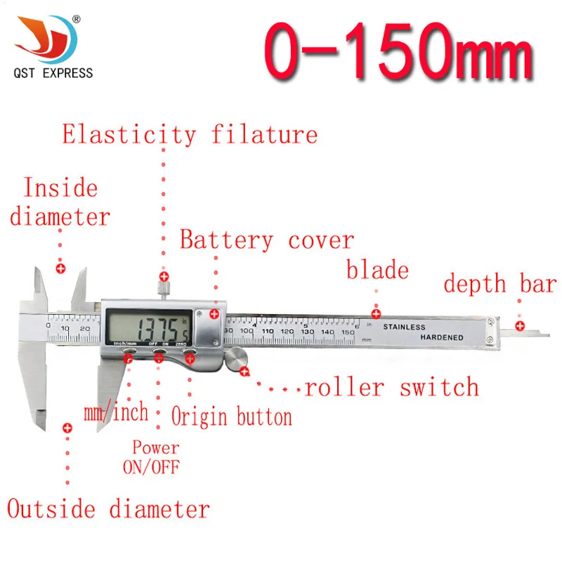 Qst выразить металла 6-inch 150 мм из нержавеющей стали электронной цифровой штангенциркуль микрометр измерения