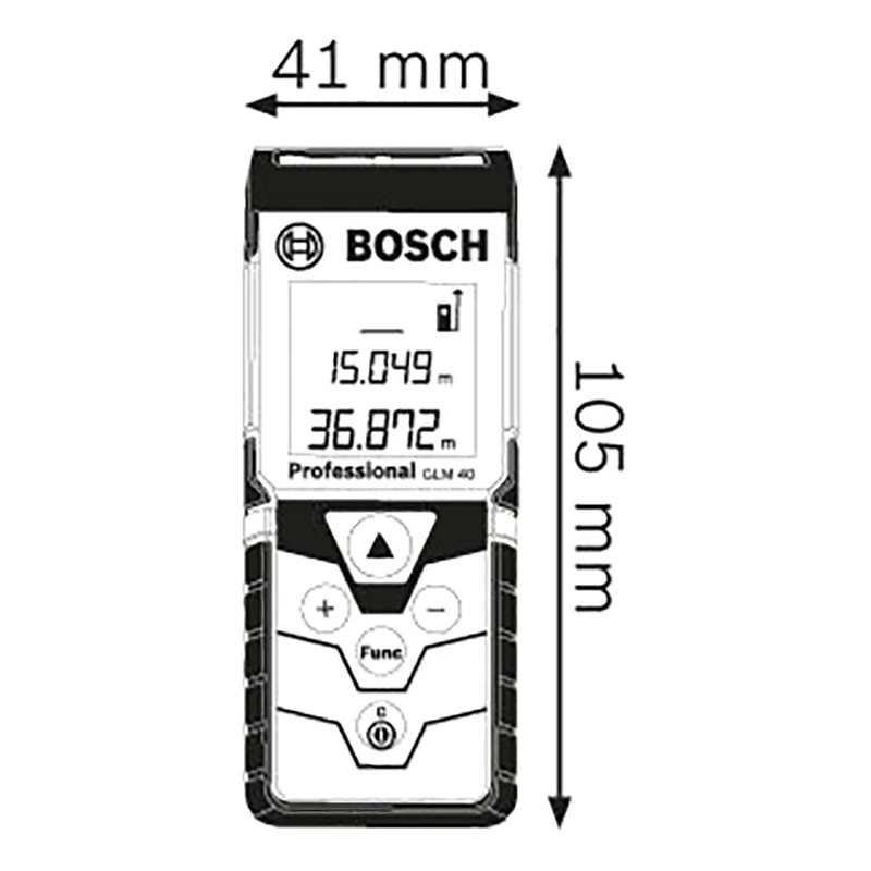 Дальномер лазерный Bosch GLM 40 (дальность измерения 40 м, точность измерения 1.5 мм, вычисление площади, ремешок на руку и сумка в комплекте)