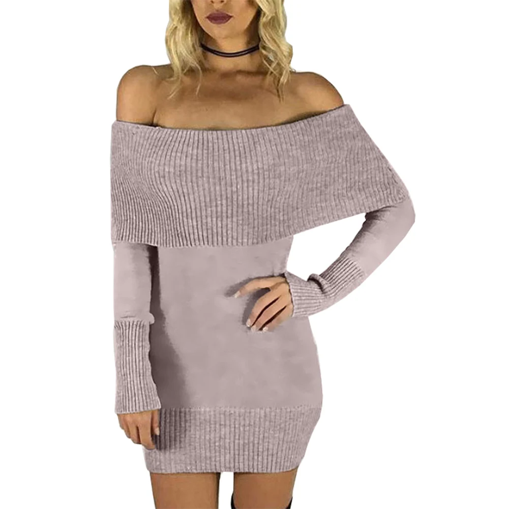Autumn off shoulder winter Dress Knitted lapel pullover Bodycon Mini Sexy Dress Women Dress knitwear