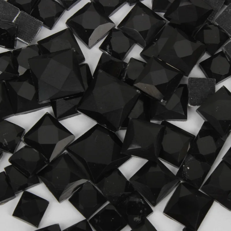 Jet black Square Stone 200pcs/lot Mix size 6/8/10MM Hotfix Rhinestones for Bags shoes Garment free shipping