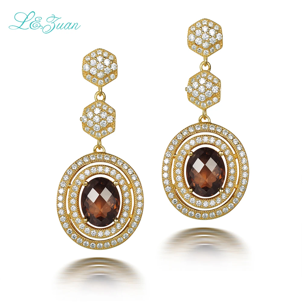 l zuan 925 Sterling Silver font b Fashion b font Earrings 5 36ct Smoky Crystal Brown