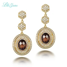 l&zuan 925 Sterling Silver Fashion Earrings 5.36ct Smoky Crystal Brown Stone Drop Earring Jewelry For Silver Bijou Gift