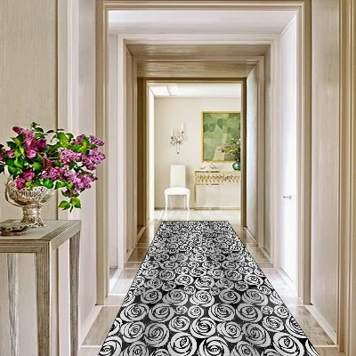 Серые Черные розы цветы скандинавский 3d принт Нескользящая микрофибра моющийся длинный бегун напольный коврик коврики для прихожей