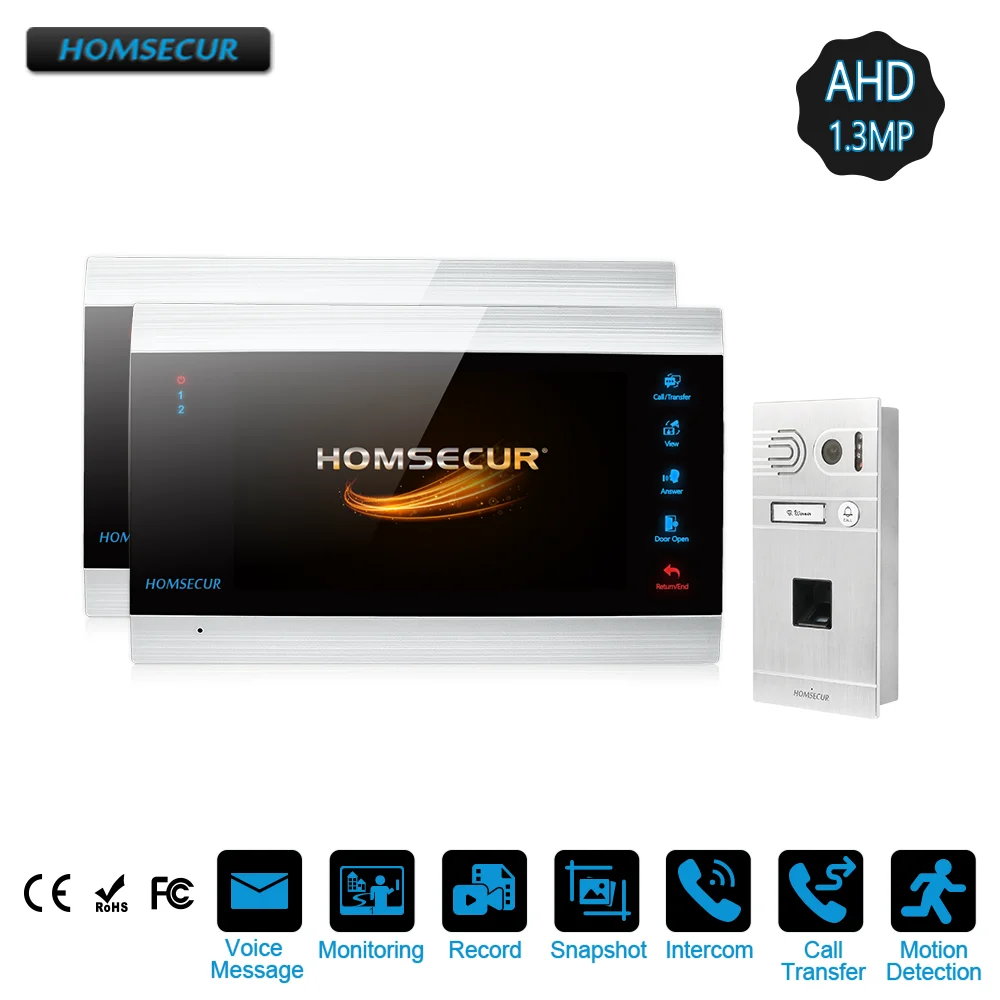 HOMSECUR AHD1.3MP 7\ Wired Video Door Entry Phone Call System with Voice Message for House/ Flat(BM705HD-B+BC061HD-S)
