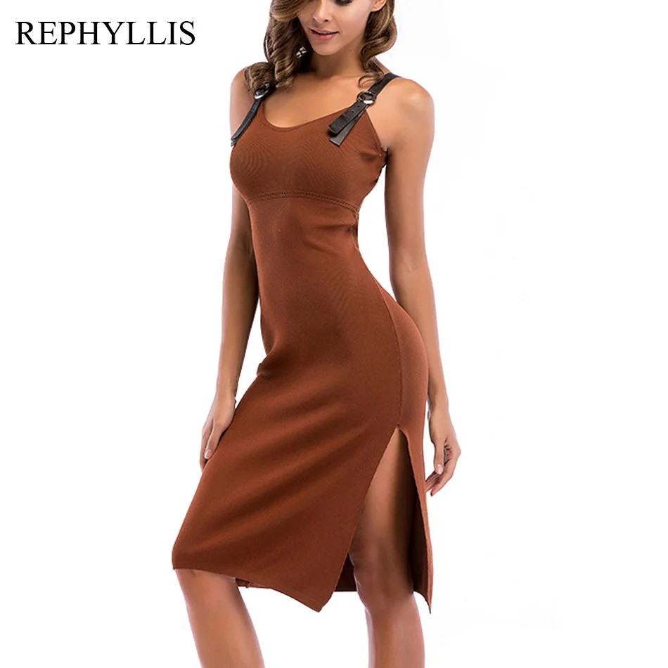 REPHYLLIS для женщин Коктейль Strappy рукавов Спагетти сбоку разделение Bodycon Вечерние