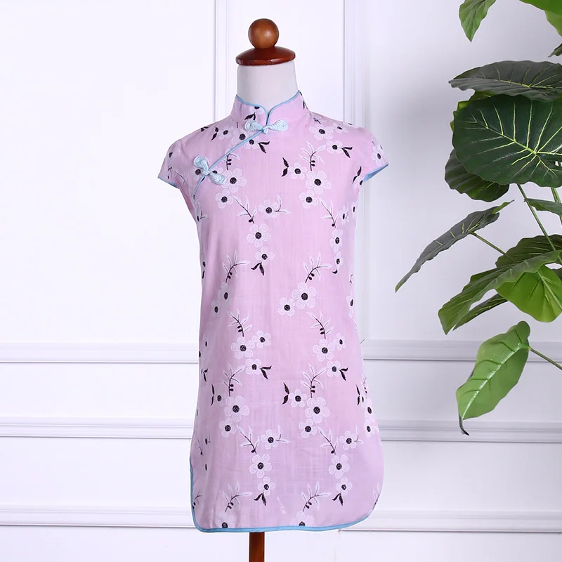 Traditional Chinese Qipao Dress for Photoshoot Summer Cotton Cheongsam Pattern Baby Girls Children Prom Look Floral Dresses | Детская