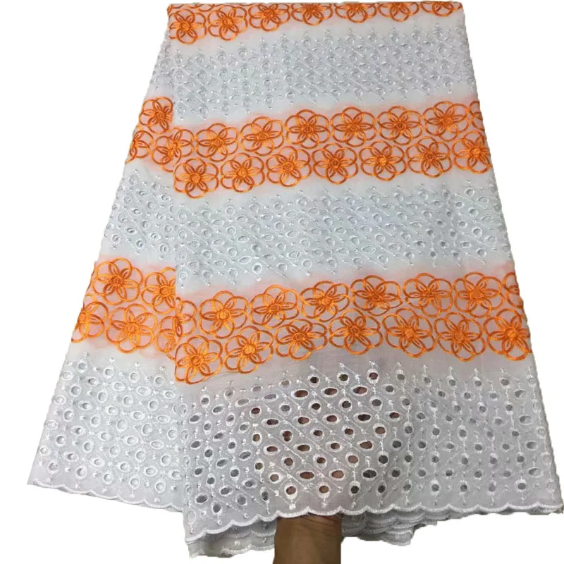 

HFX Orange/White Nigeria Embroidery Cotton Swiss Lace 2018 Latest African Laces Milk Silk Swiss Voile Lace Fabric X850-3
