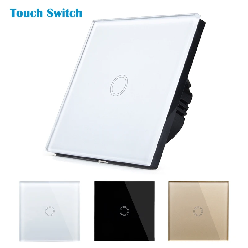 New Type Touch Switch White Black Gold Crystal Glass Switch Panel Single Fire LED Indicator Wall