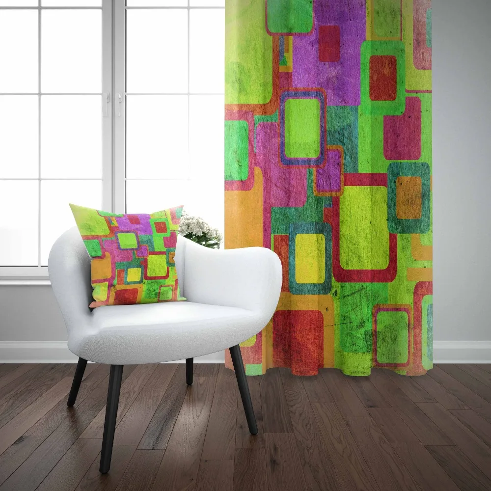 

Else Green Purple Red Yellow Cubes Geometric Abstract 3D Print Living Room Bedroom Window Panel Curtain Combine Gift Pillow Case