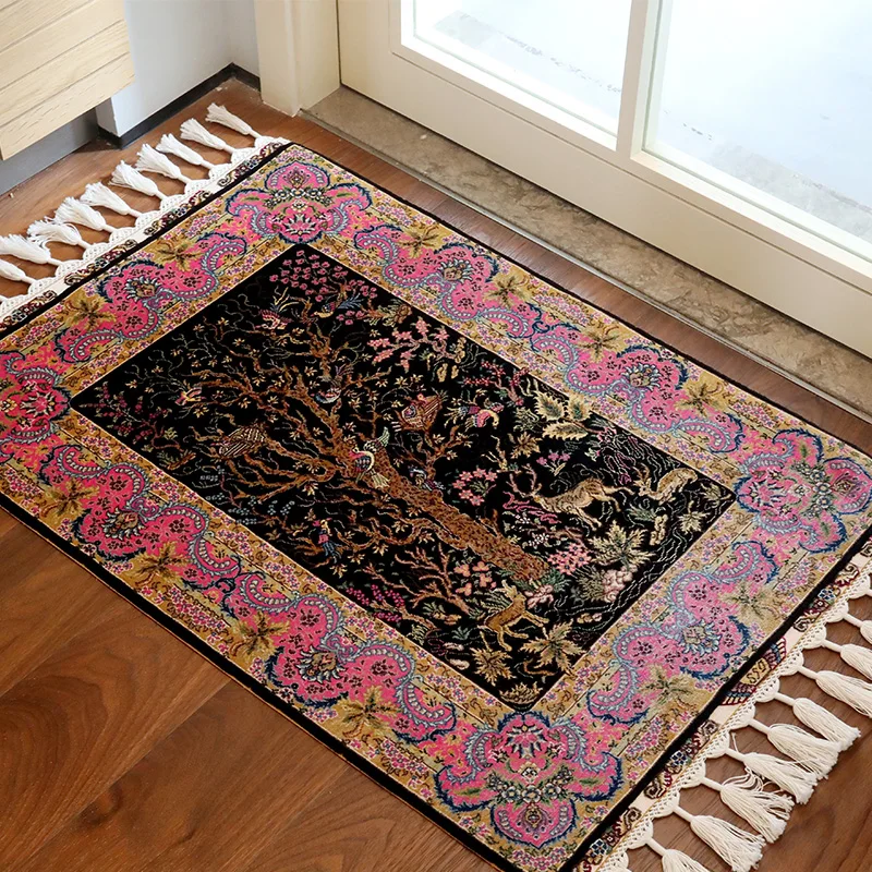 

FangCun 2'x3 Traditional design Turkish rug hand knotted silk rug for tapestry or bedroom