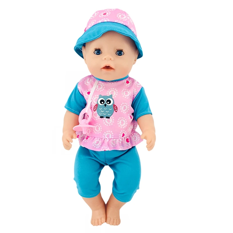 

Born New Baby Fit 18 inch 43cm Clothes For Doll Blue Pink Hat Owl Doll Suit Clothes Accessories For Baby Birthday Gift