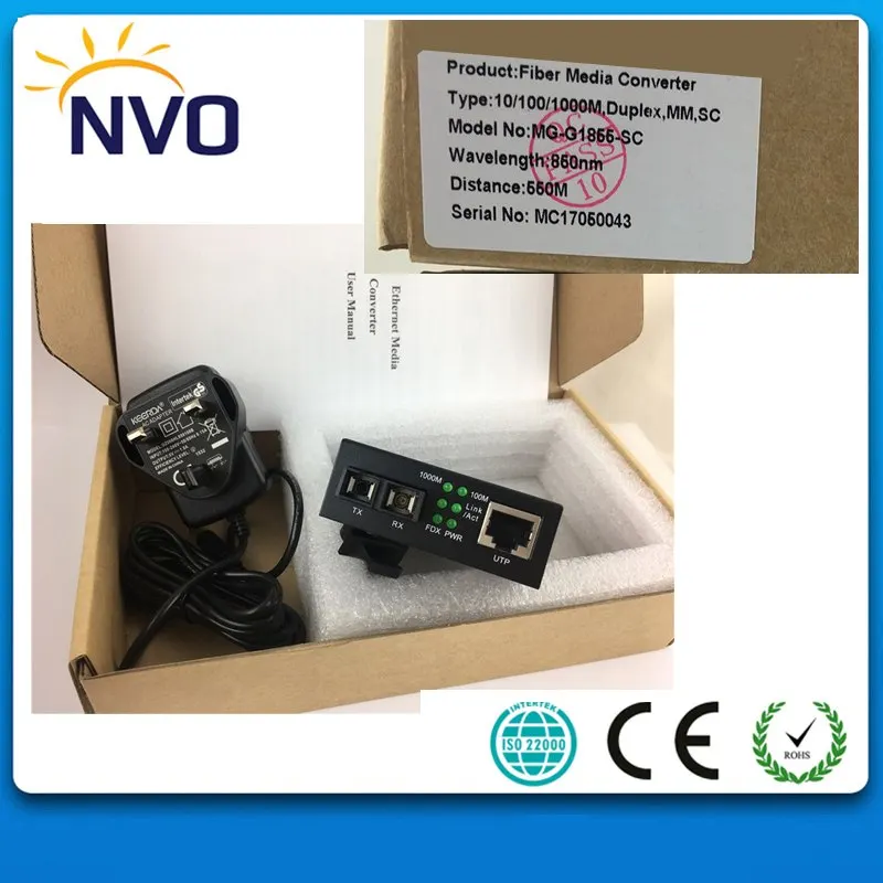 

1 pcs 10/100/1000M Dual Fiber,MM,850nm,550M,SC Connector, External Power Supply Euro Charger,Ethernet Fiber Media Converter