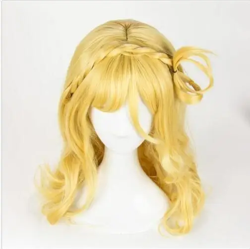 

Sunshine!! Aqours Ohara Mari Wig Yellow Mixed Short Cosplay wig + Cap >>>girls Cosplay wig Free shipping