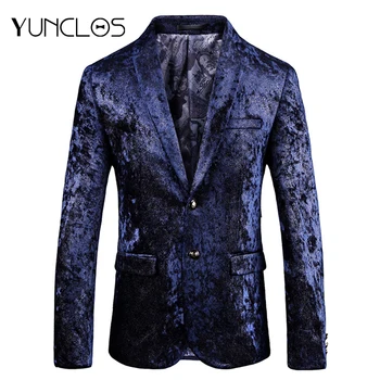 

YUNCLOS Men Velvet Blazer Slim Fit Party Suit Jackets Autumn High Quality Host Performence Men Blazer Jackets Fashion Cloth