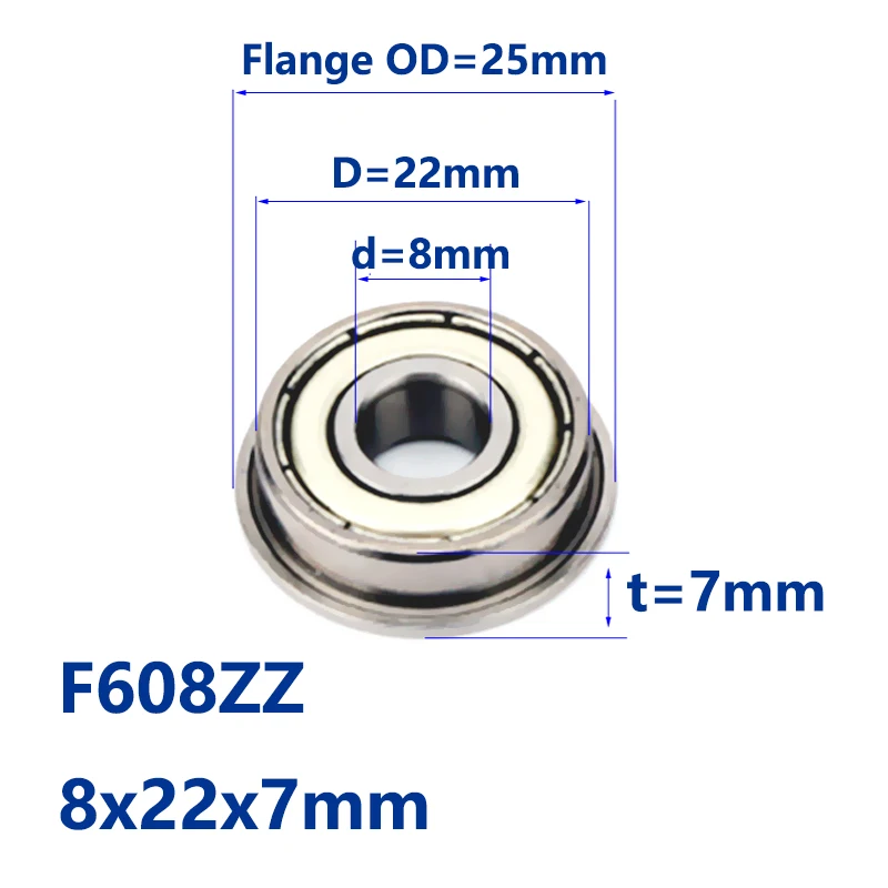 5 шт./лот F608ZZ подшипник метрический фланцевый подшипник 8*22*7 мм Глубокие шаровые подшипники Миниатюрные Мини F608-ZZ 52100 хромированная сталь