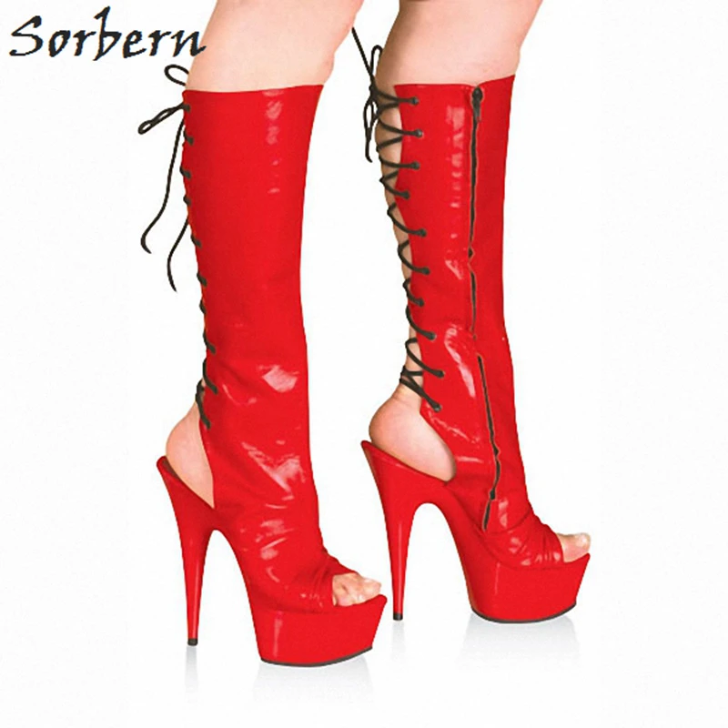 open toe thigh high boots wide calf