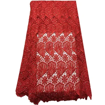 

High Quality African Lace Fabrics RED Color African Mesh Cord Lace Factory Price Guipure Lace Fabrics For Wedding A912-1